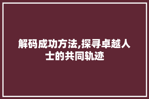 解码成功方法,探寻卓越人士的共同轨迹