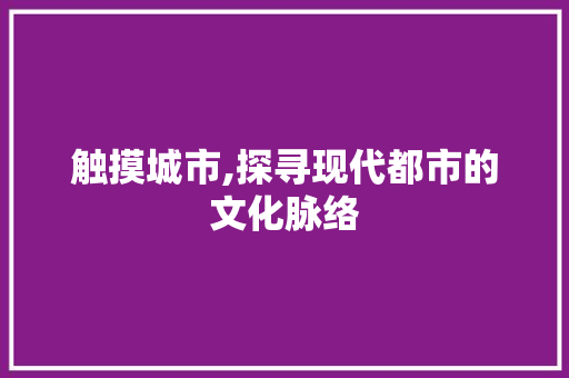 触摸城市,探寻现代都市的文化脉络