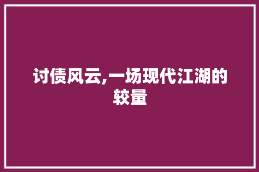 讨债风云,一场现代江湖的较量