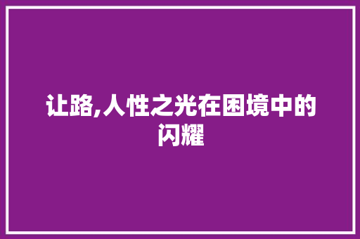 让路,人性之光在困境中的闪耀