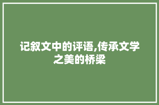 记叙文中的评语,传承文学之美的桥梁