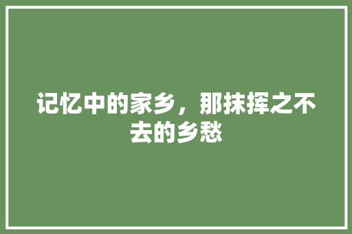 记忆中的家乡，那抹挥之不去的乡愁