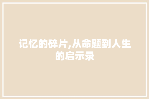 记忆的碎片,从命题到人生的启示录