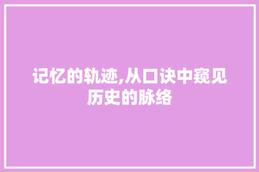 记忆的轨迹,从口诀中窥见历史的脉络