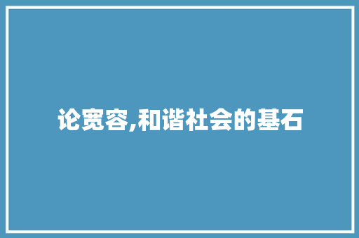 论宽容,和谐社会的基石