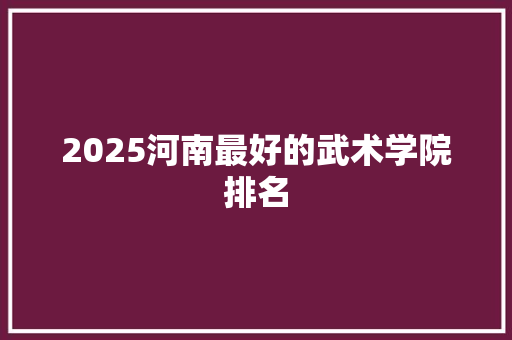 2025河南最好的武术学院排名 未命名