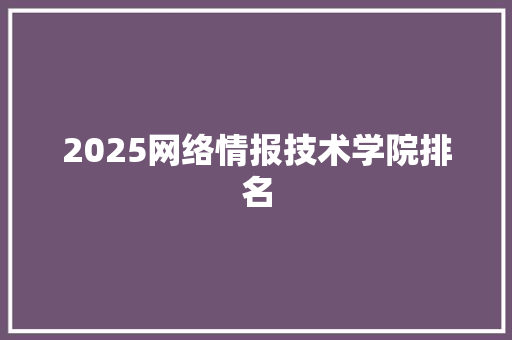 2025网络情报技术学院排名