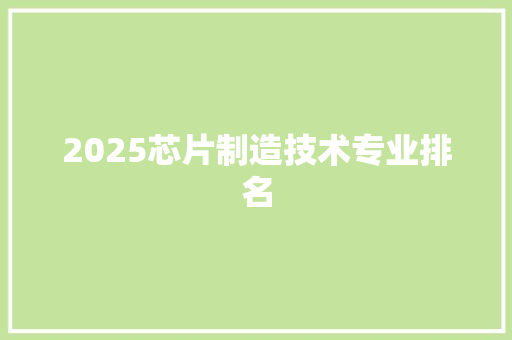 2025芯片制造技术专业排名