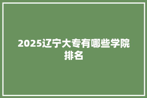 2025辽宁大专有哪些学院排名