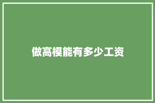 做高模能有多少工资 未命名