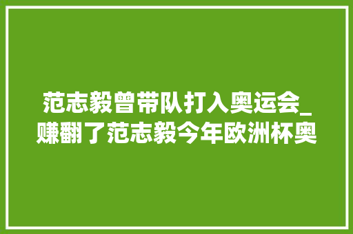 范志毅曾带队打入奥运会_赚翻了范志毅今年欧洲杯奥运会很多综艺讲授工作 无法带队执教