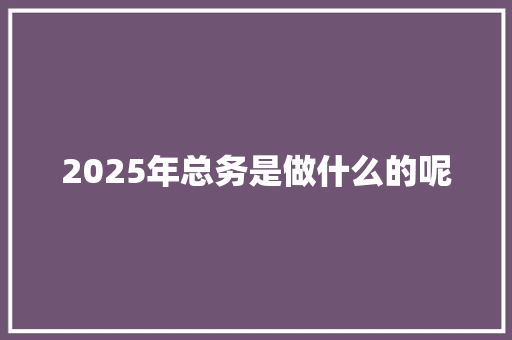 2025年总务是做什么的呢