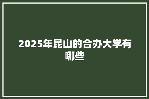 2025年昆山的合办大学有哪些