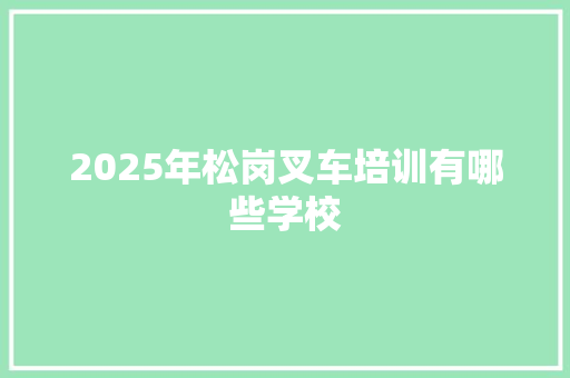 2025年松岗叉车培训有哪些学校 未命名