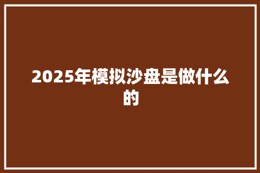 2025年模拟沙盘是做什么的