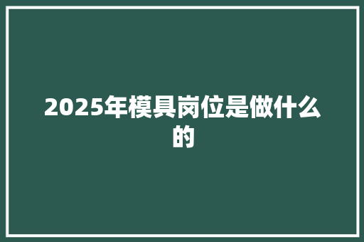 2025年模具岗位是做什么的 未命名