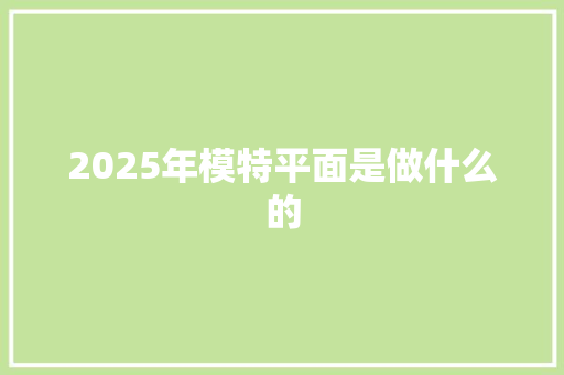 2025年模特平面是做什么的