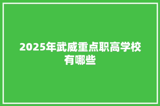 2025年武威重点职高学校有哪些 未命名