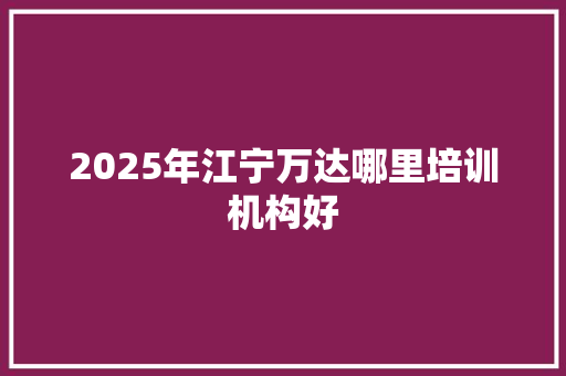 2025年江宁万达哪里培训机构好