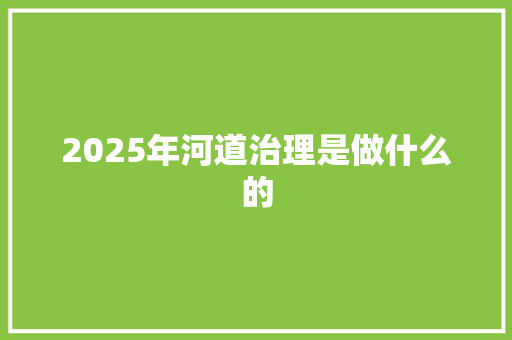 2025年河道治理是做什么的