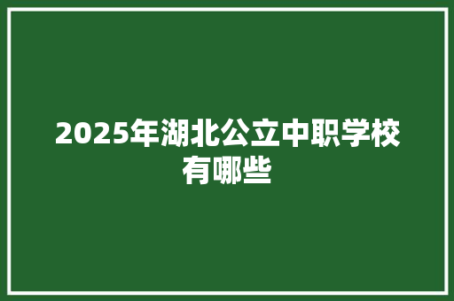 2025年湖北公立中职学校有哪些