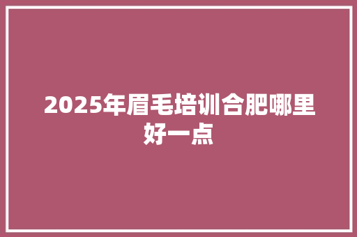 2025年眉毛培训合肥哪里好一点