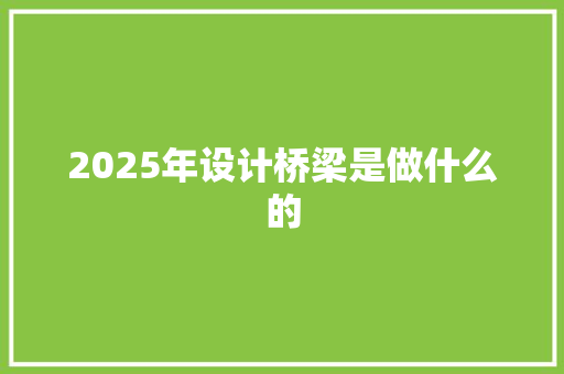 2025年设计桥梁是做什么的 未命名