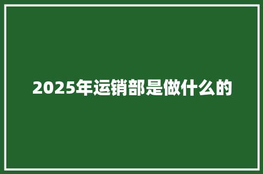 2025年运销部是做什么的