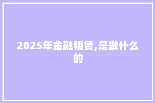 2025年金融租赁,是做什么的