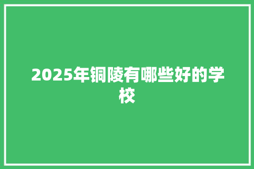 2025年铜陵有哪些好的学校 未命名