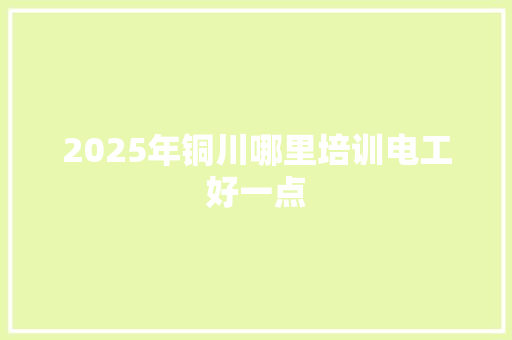 2025年铜川哪里培训电工好一点