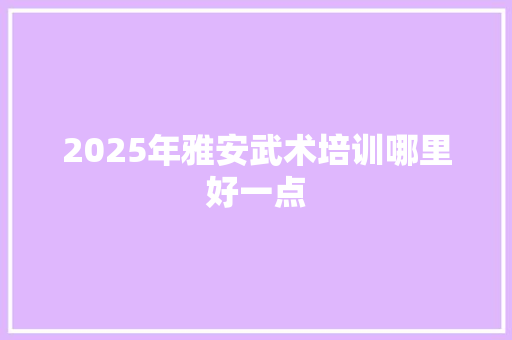 2025年雅安武术培训哪里好一点