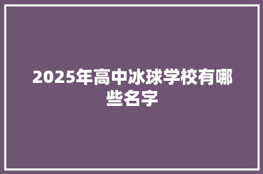 2025年高中冰球学校有哪些名字 未命名