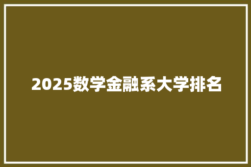 2025数学金融系大学排名