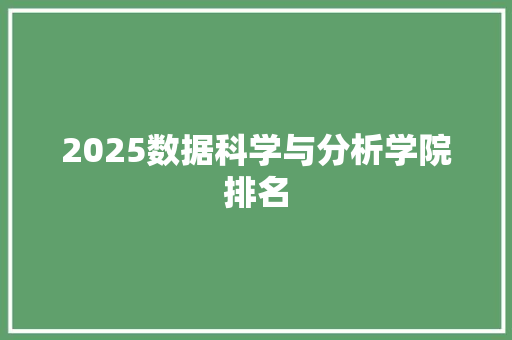 2025数据科学与分析学院排名