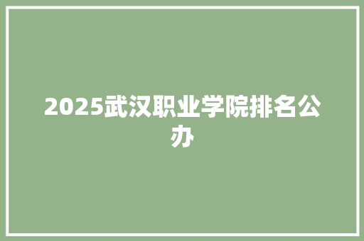 2025武汉职业学院排名公办