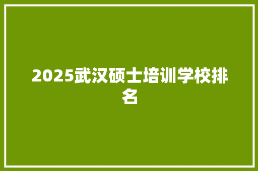 2025武汉硕士培训学校排名