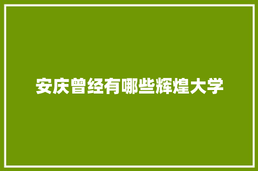 安庆曾经有哪些辉煌大学