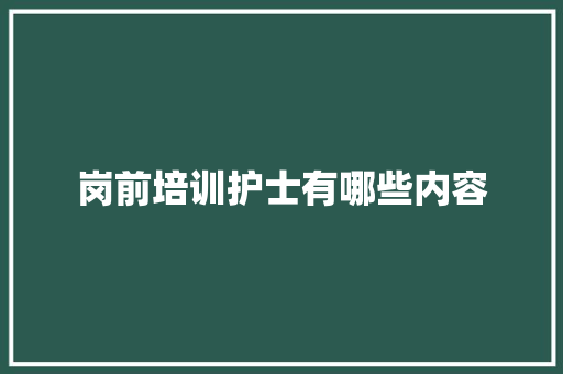 岗前培训护士有哪些内容