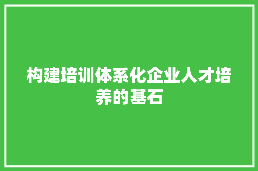 构建培训体系化企业人才培养的基石