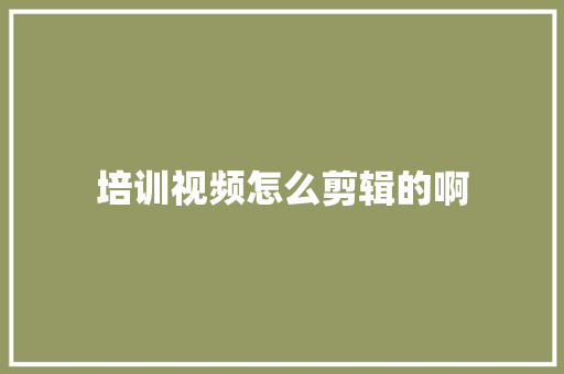 培训视频怎么剪辑的啊 未命名