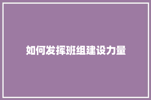 如何发挥班组建设力量