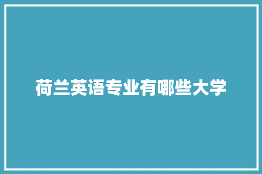 荷兰英语专业有哪些大学