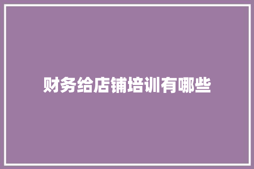 财务给店铺培训有哪些