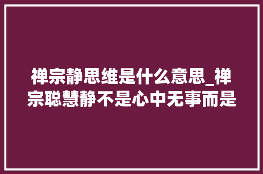 禅宗静思维是什么意思_禅宗聪慧静不是心中无事而是胸中有志 报告范文