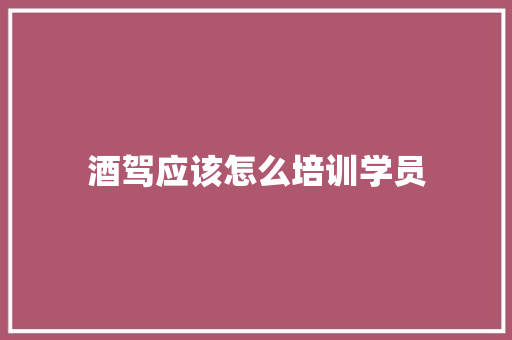 酒驾应该怎么培训学员 未命名