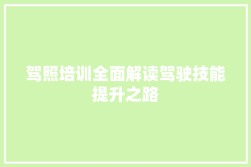 驾照培训全面解读驾驶技能提升之路