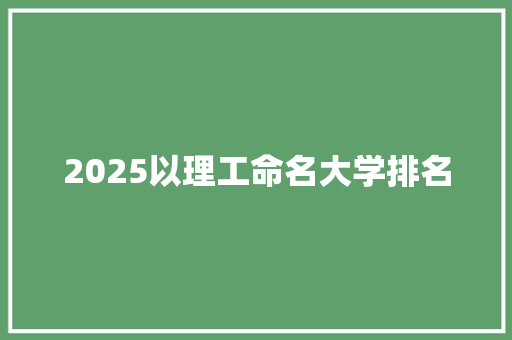 2025以理工命名大学排名