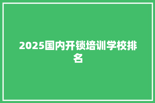 2025国内开锁培训学校排名 未命名