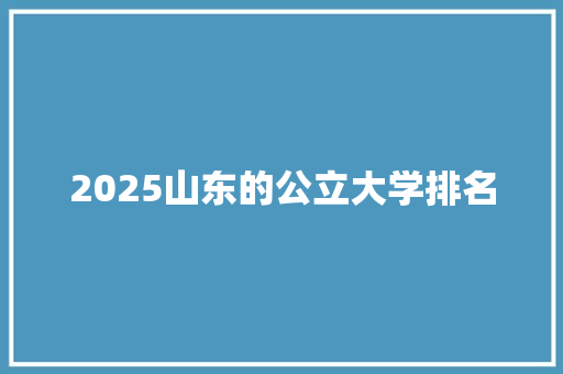 2025山东的公立大学排名